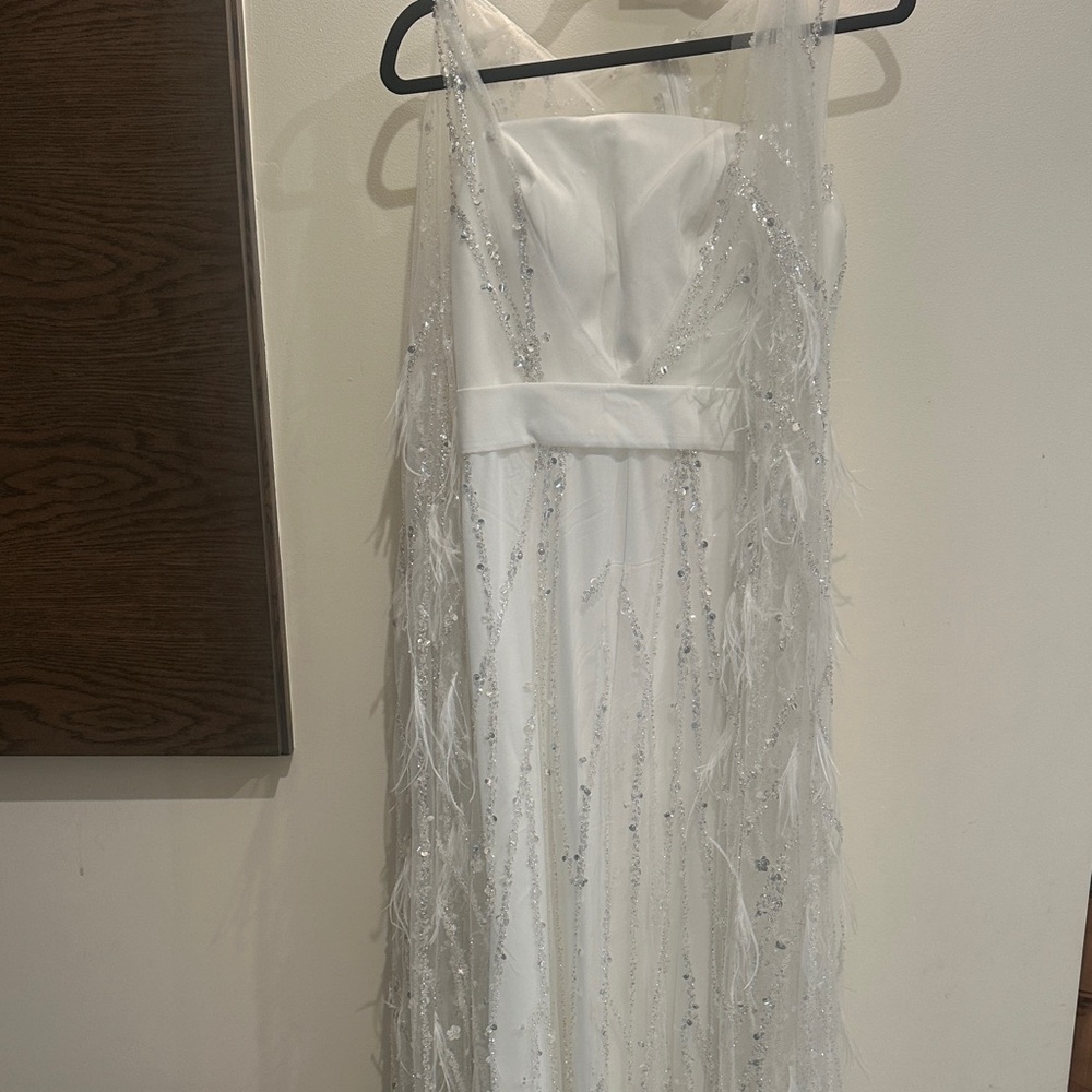 Elegant White Maxi Dress with Feather Details